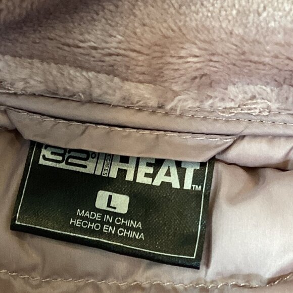 32 Degree Heat Mixed Media Plush Faux Fur Down Jacket L Blush #232N - Picture 9 of 11